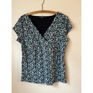 y2k Alfani Women's Geometric Print V-Neck Short Sleeve Blouse‎ Size L Babydoll